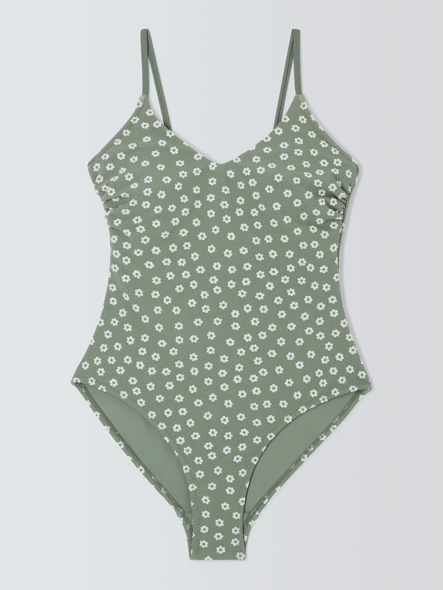 John Lewis ANYDAY Ditsy Floral Tie Back Swimsuit, Olive, 8