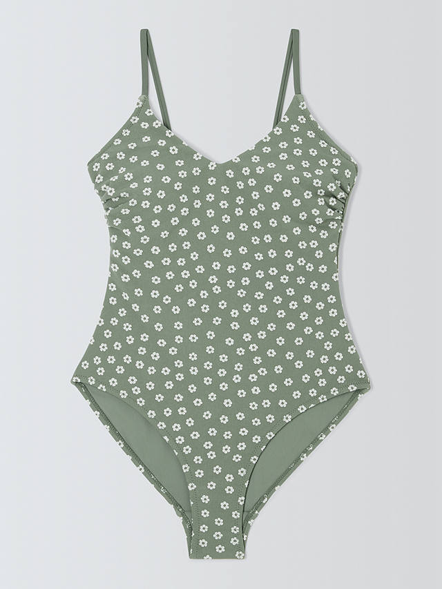 John Lewis ANYDAY Ditsy Floral Tie Back Swimsuit, Olive