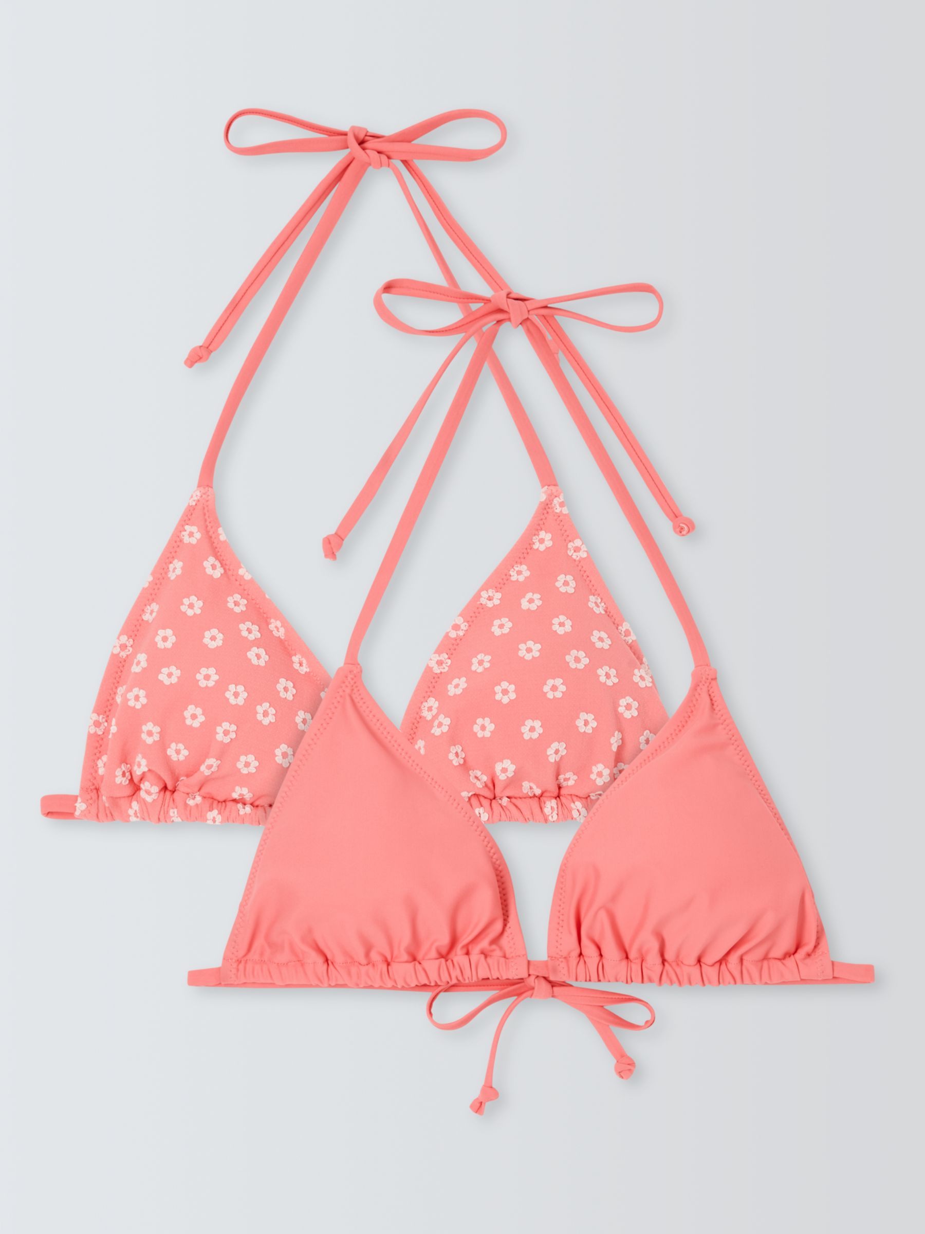 John Lewis ANYDAY Jacquard Flower Triangle Bikini Top, Pack of 2, Bright Coral, 18