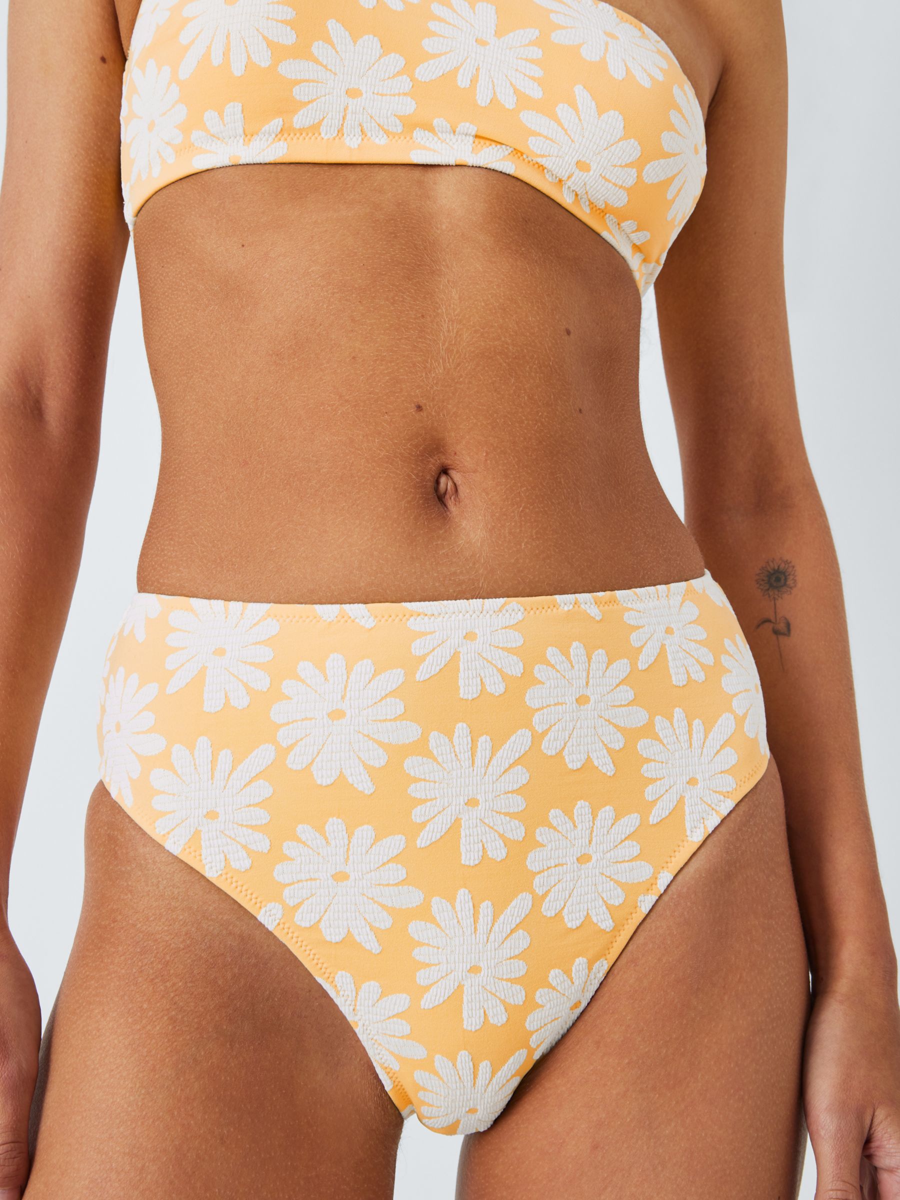 John Lewis ANYDAY Jacquard Floral Bikini Bottoms, Yellow, 8