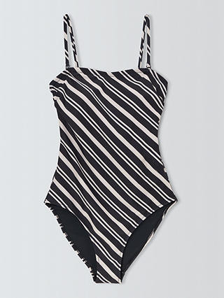 John Lewis ANYDAY Diagonal Stripe Swimsuit, Black/White