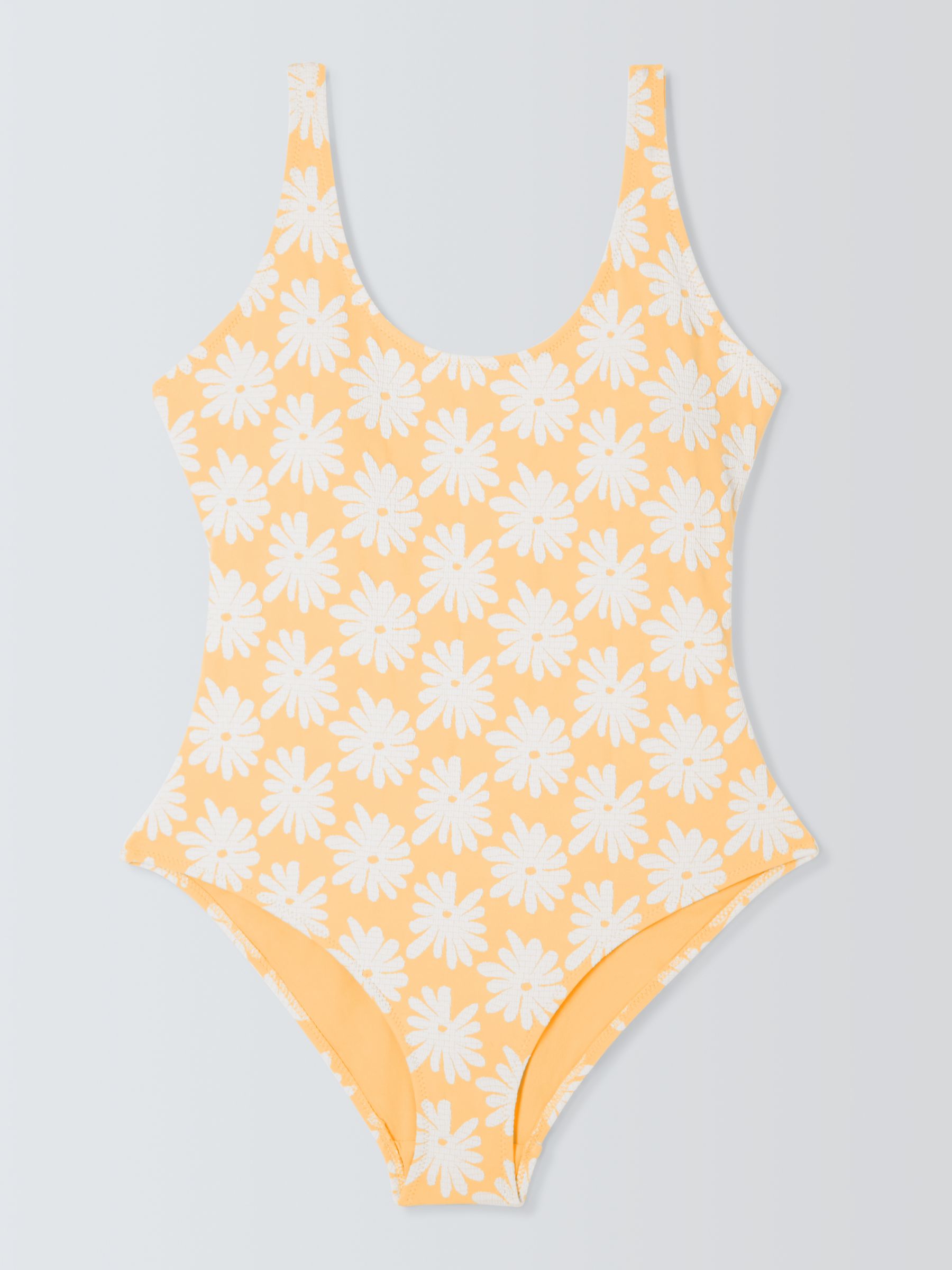 John Lewis ANYDAY Jacquard Floral Scooped Back Swimsuit, Yellow, 18