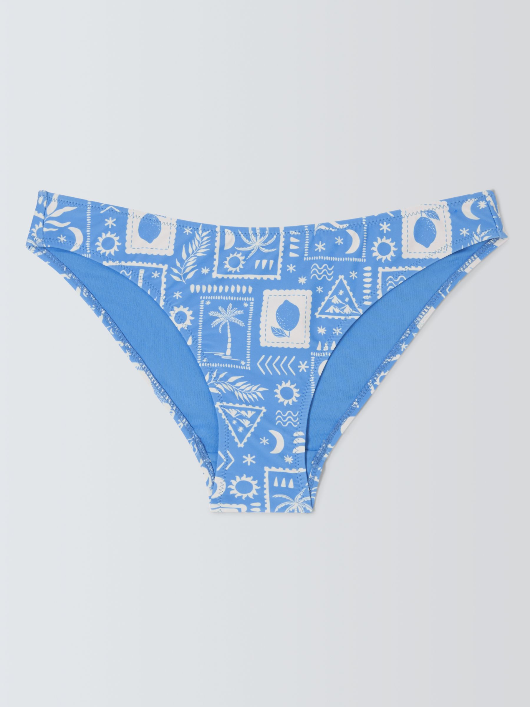 John Lewis ANYDAY Postcard Print Bikini Bottoms, Mid Blue, 10