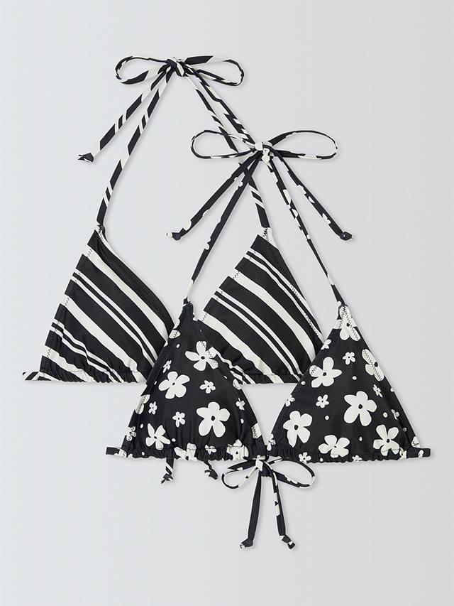 John Lewis ANYDAY Flower Stripe Bikini Top, Pack of 2, Black/White