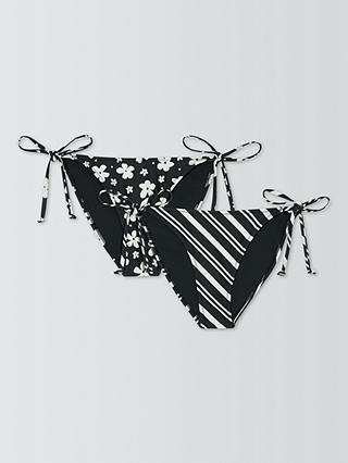 John Lewis ANYDAY Flower Stripe Bikini Bottoms, Pack of 2, Black/White