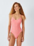 John Lewis ANYDAY Ditsy Floral Tie Back Swimsuit, Bright Coral