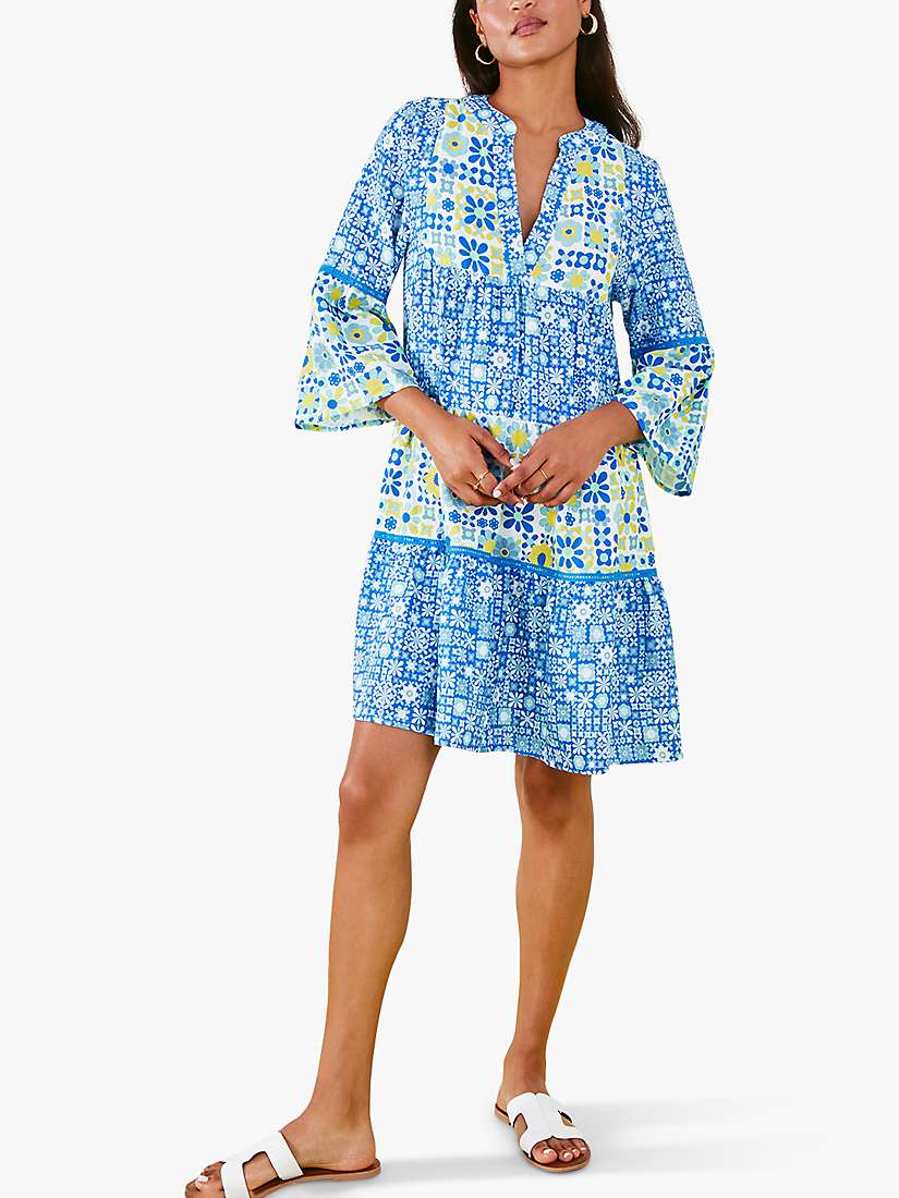 Buy Accessorize Retro Tile Print Mini Dress, Blue/Multi Online at johnlewis.com