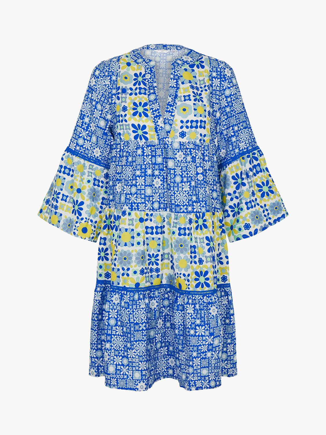 Accessorize Retro Tile Print Mini Dress, Blue/Multi, XS