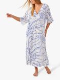 Accessorize Embroidered Swirl Maxi Dress, White/Blue, White/Blue