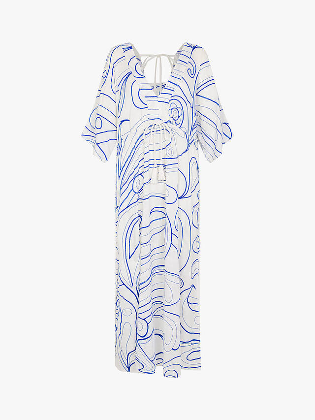 Accessorize Embroidered Swirl Maxi Dress, White/Blue