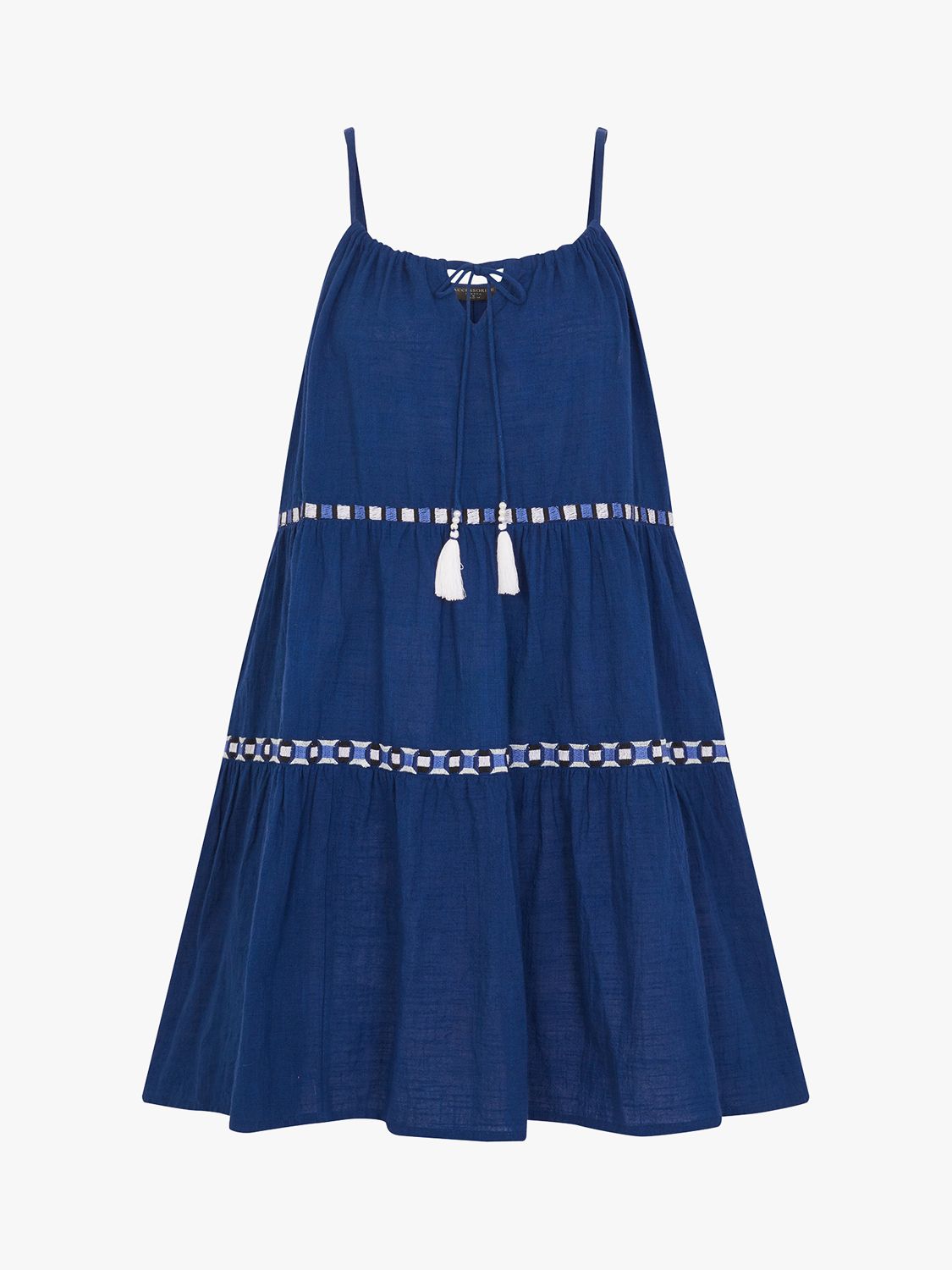 Accessorize Geo Tiered Beach Dress, Blue at John Lewis & Partners