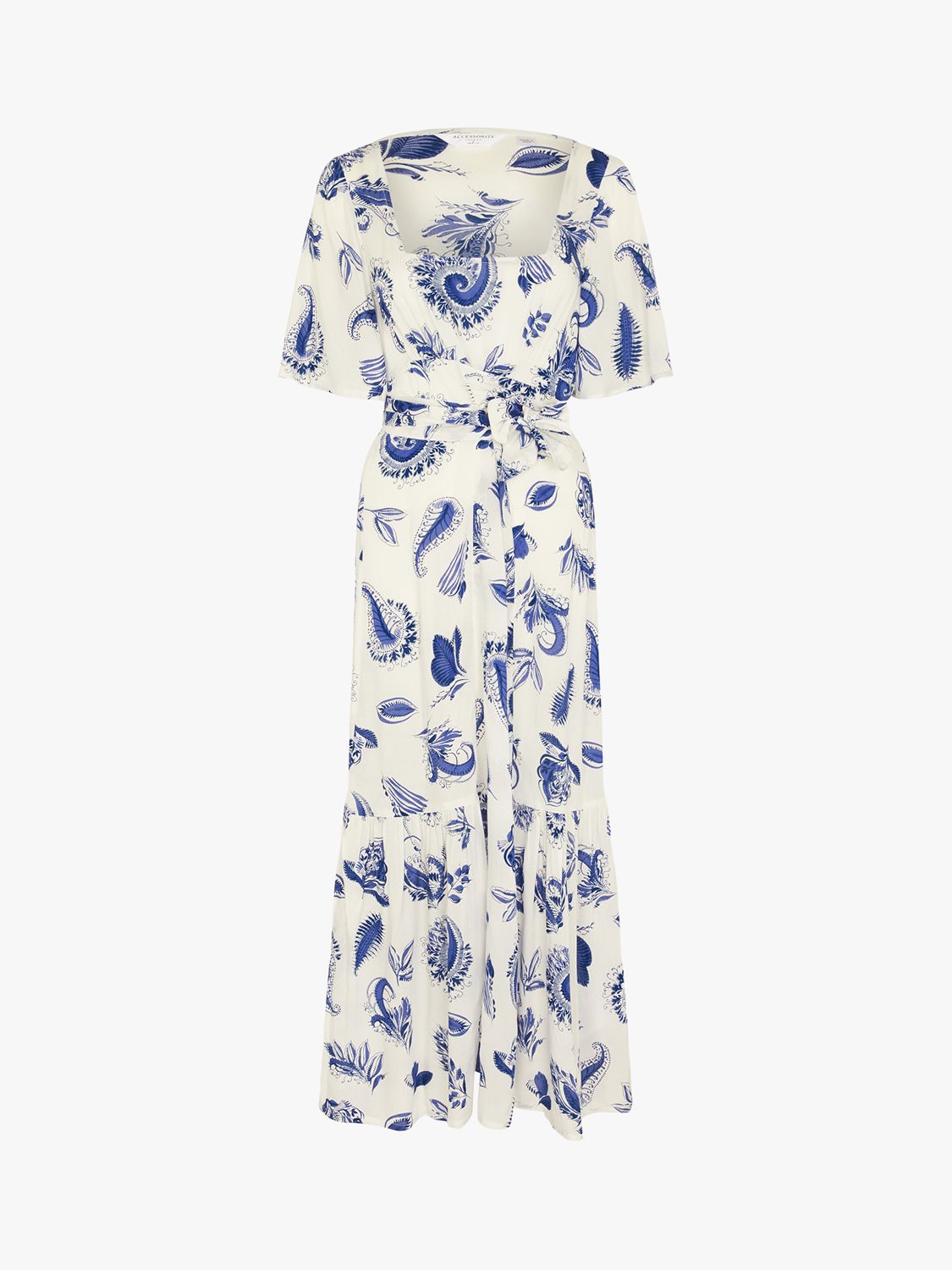 Buy Accessorize Paisley Tie Waist Midi Dress, White/Blue Online at johnlewis.com