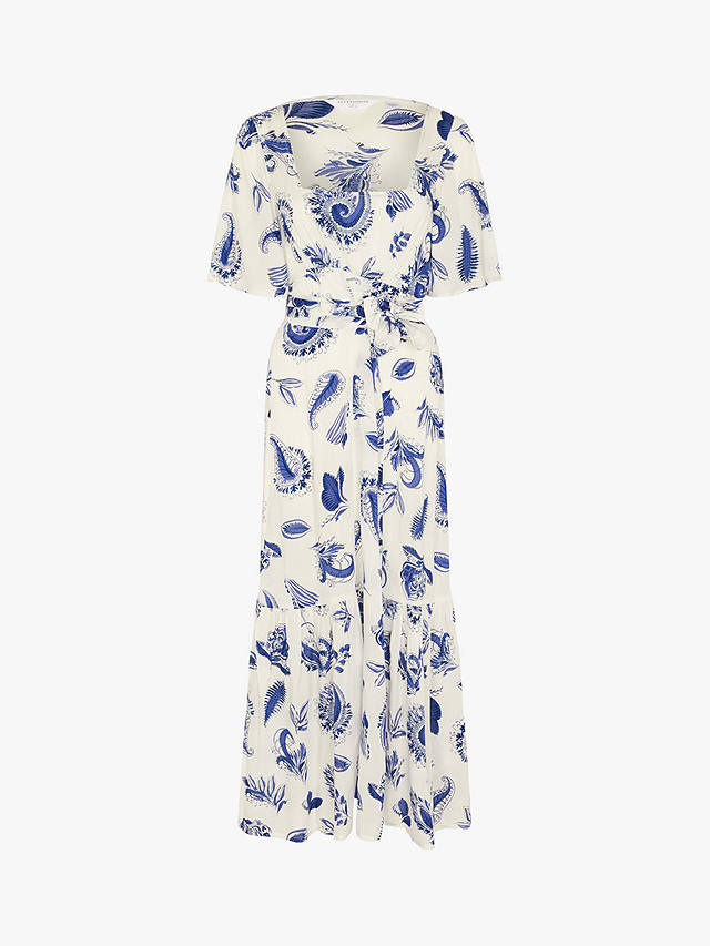 Accessorize Paisley Tie Waist Midi Dress, White/Blue