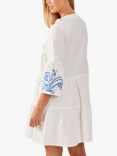 Accessorize Linen Blend Embroidered Mini Dress, White/Blue, White/Blue