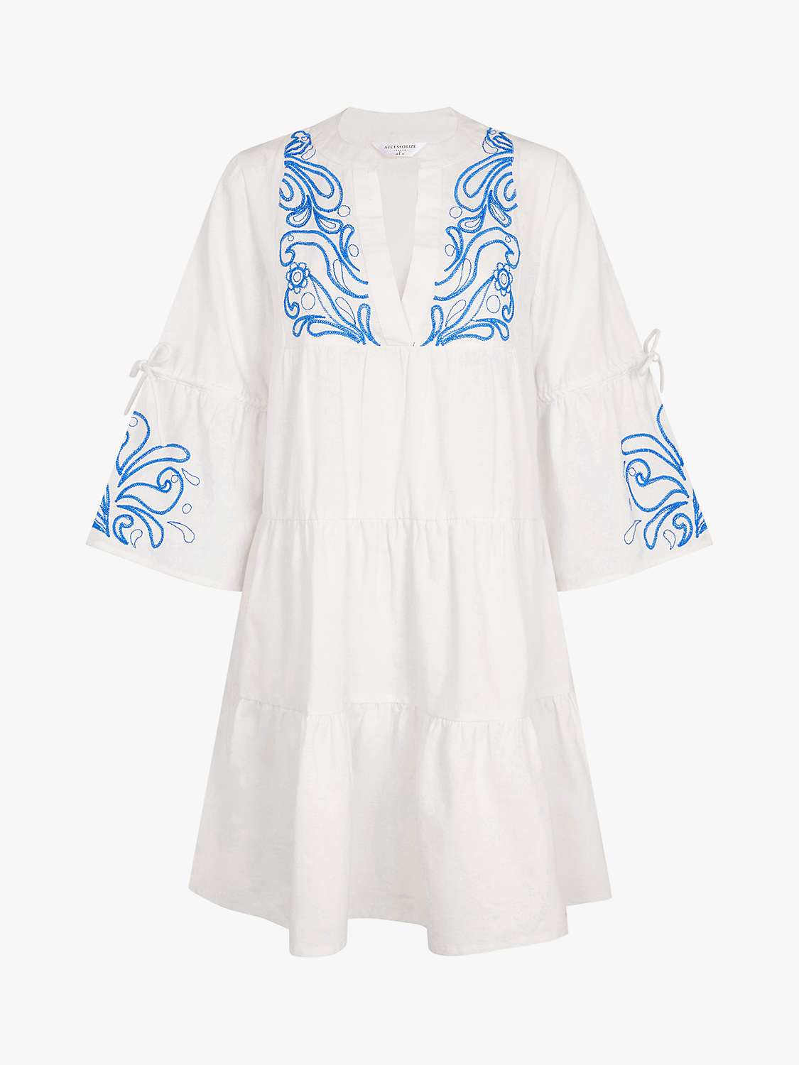 Buy Accessorize Linen Blend Embroidered Mini Dress, White/Blue Online at johnlewis.com
