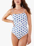 Accessorize Daisy Belted Swimsuit, White/Blue, White/Blue