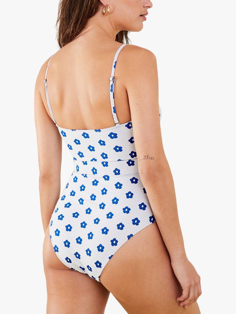 Accessorize Daisy Belted Swimsuit, White/Blue, 6