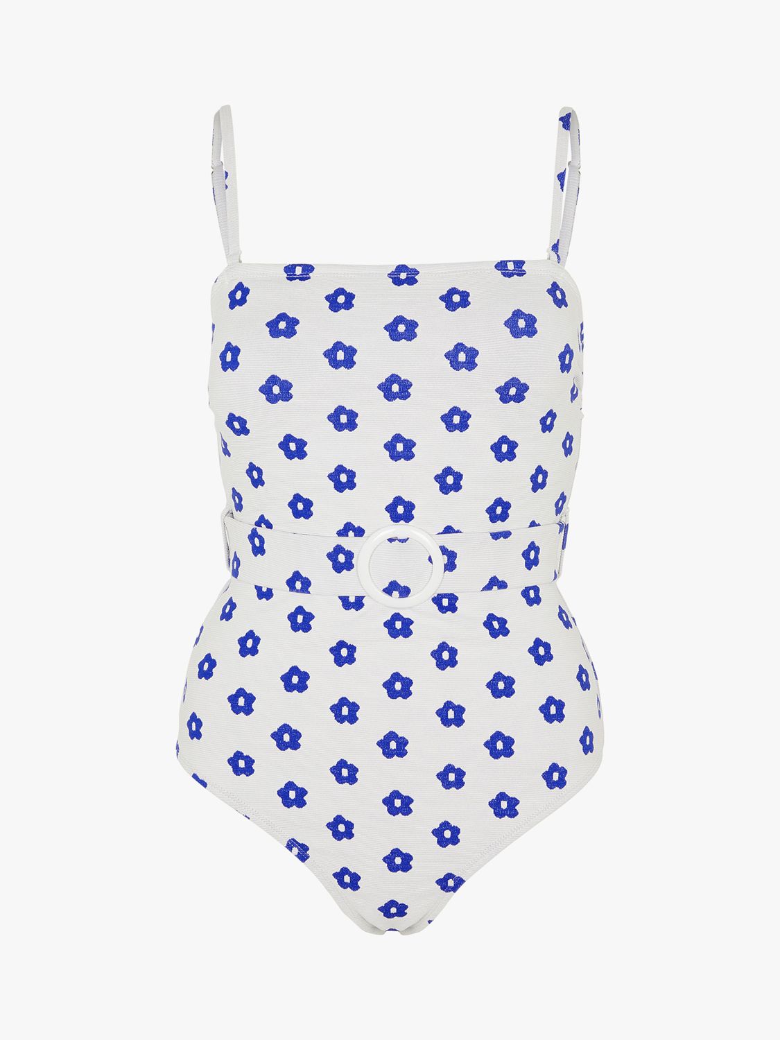Accessorize Daisy Belted Swimsuit, White/Blue, 6
