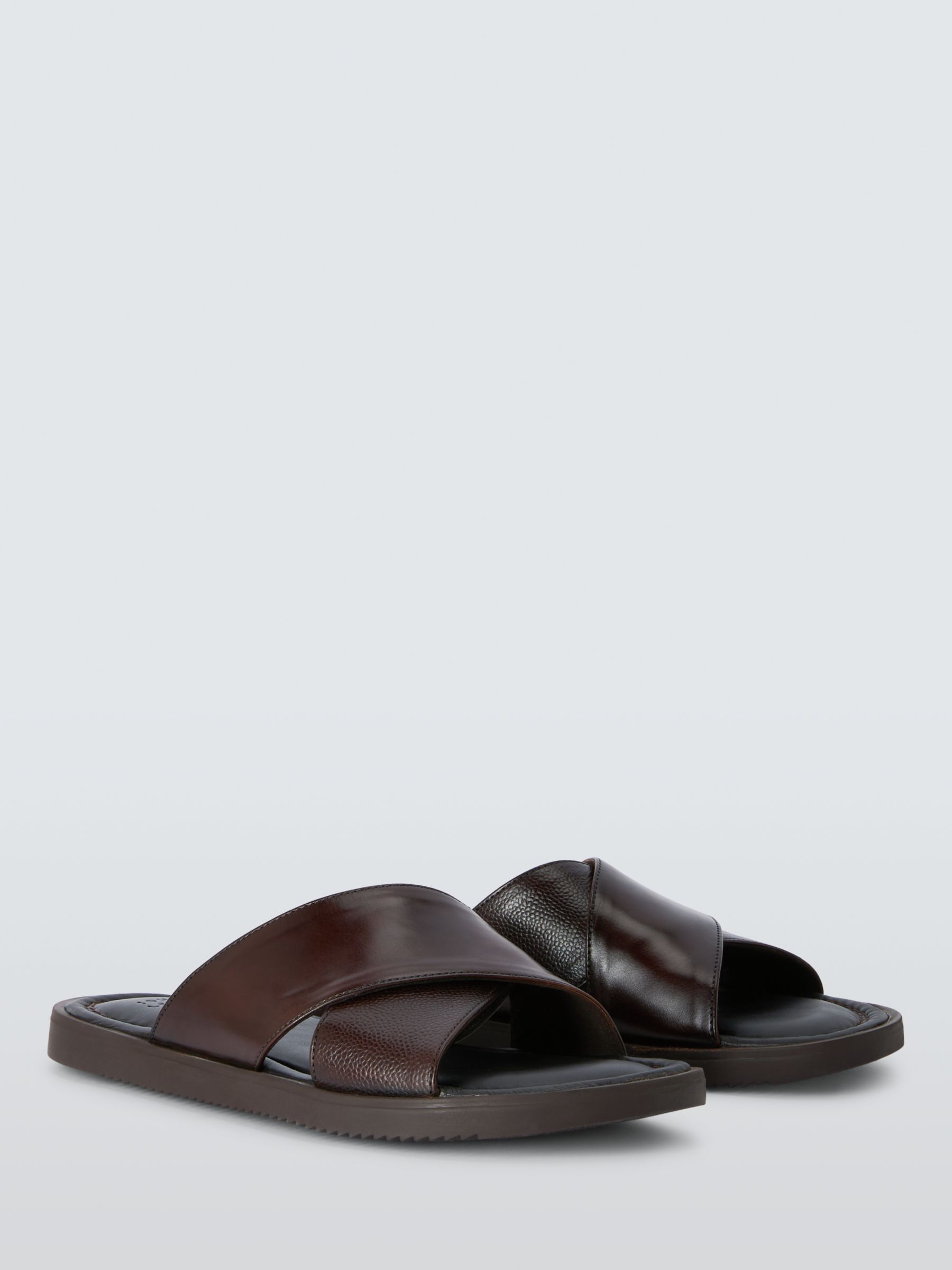John Lewis Leather Cross Strap Sandals, Brown, 7