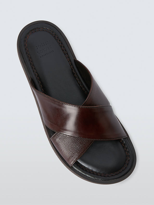John Lewis Leather Cross Strap Sandals, Brown