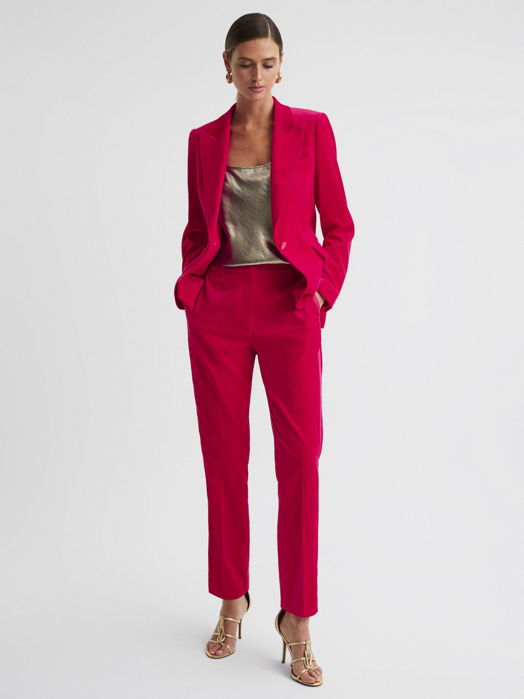 Reiss Rosa Tailored Velvet Trousers, Pink at John Lewis & Partners