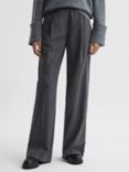Reiss Valeria Wool Blend Flannel Wide Leg Trousers, Grey