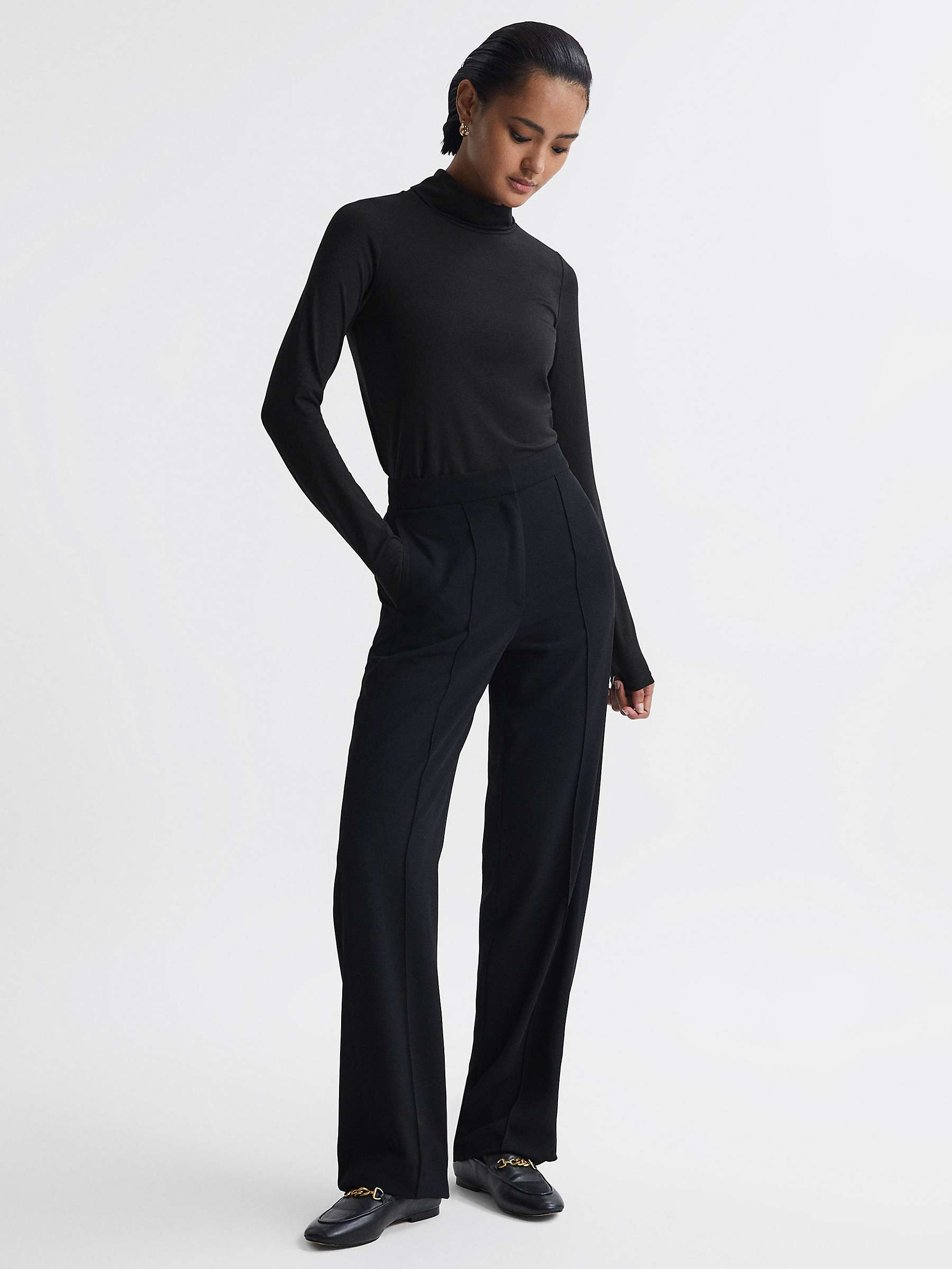 Reiss Piper Fitted Roll Neck Top, Black at John Lewis & Partners