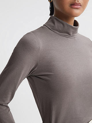 Reiss Piper Fitted Roll Neck Top, Taupe