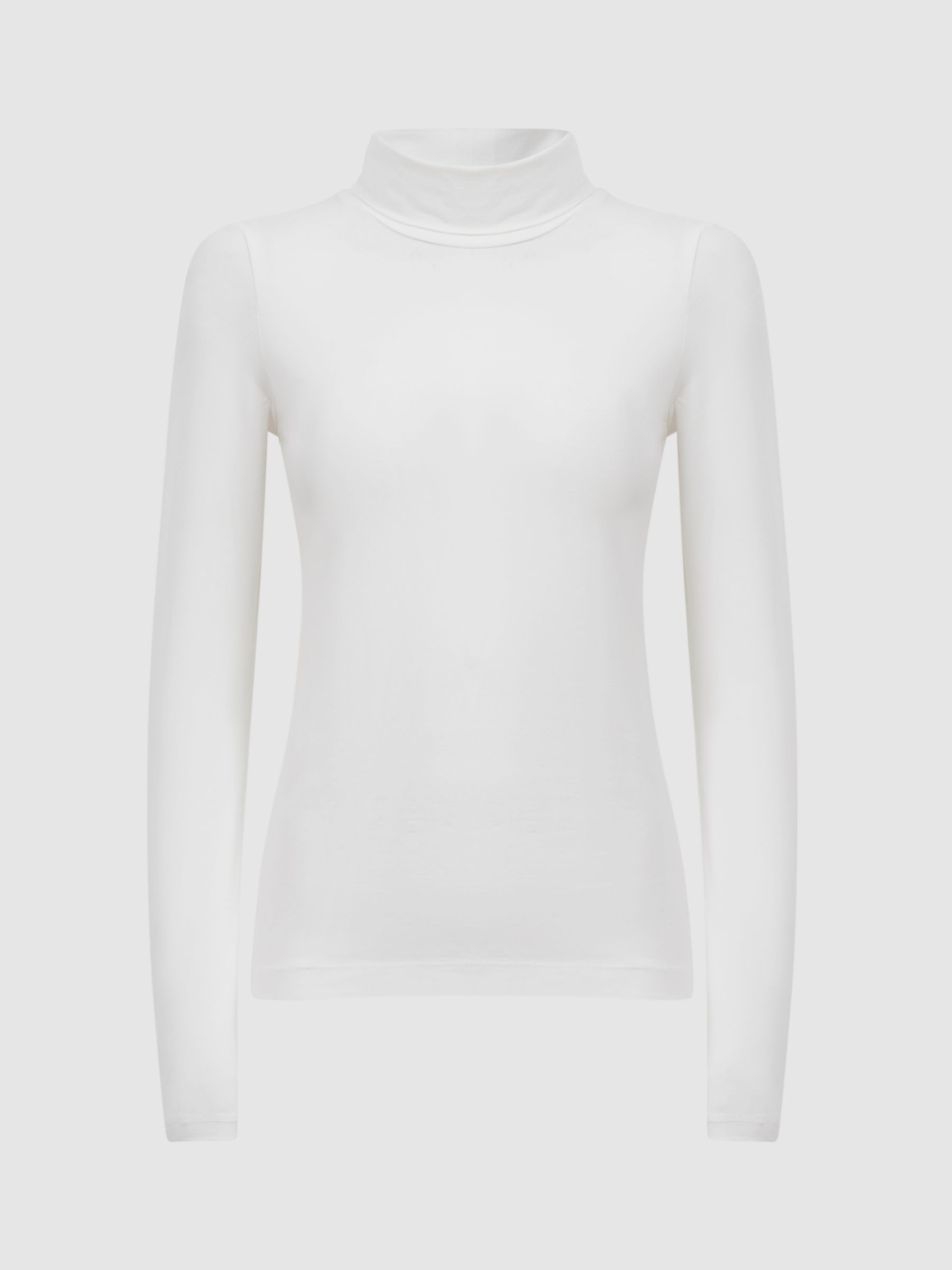 Reiss Piper Fitted Roll Neck Top, White at John Lewis & Partners