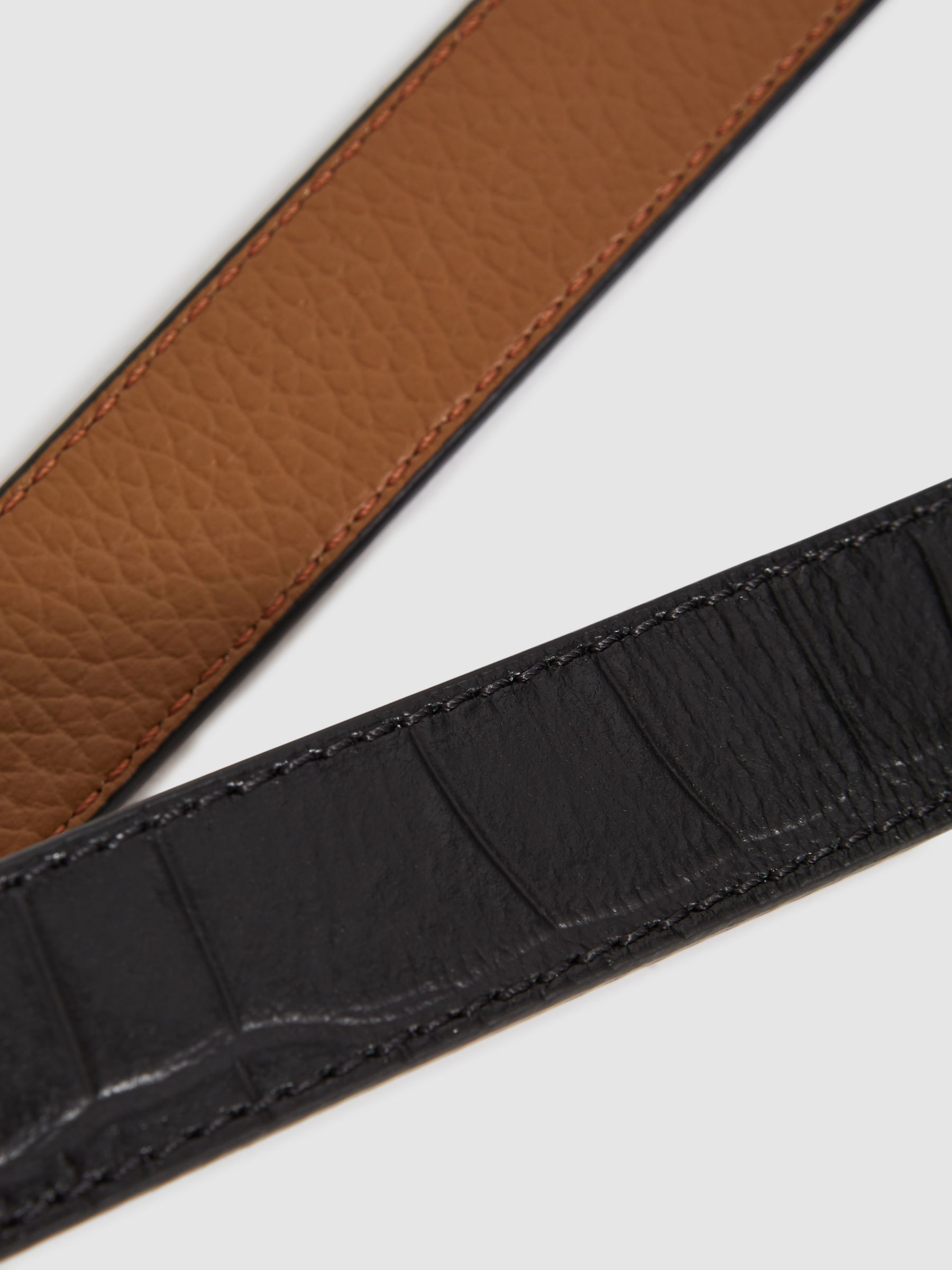 Reiss Madison Reversible Leather Belt, Black/Camel, S