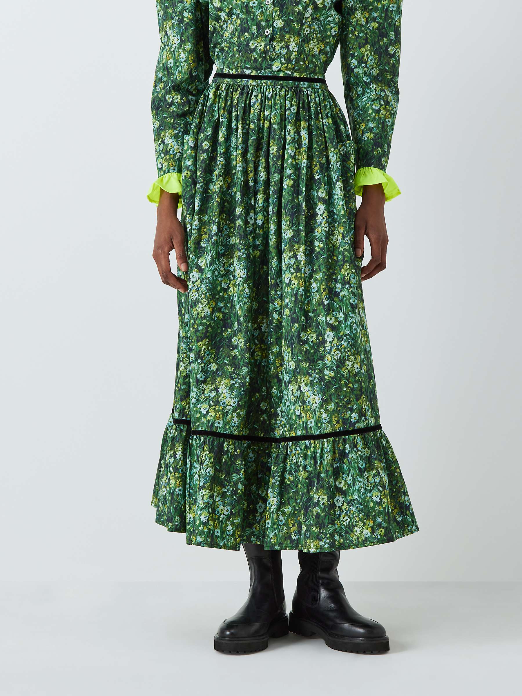 Buy Batsheva x Laura Ashley Kipp Sherwood Forest Print Maxi Skirt, Green Online at johnlewis.com