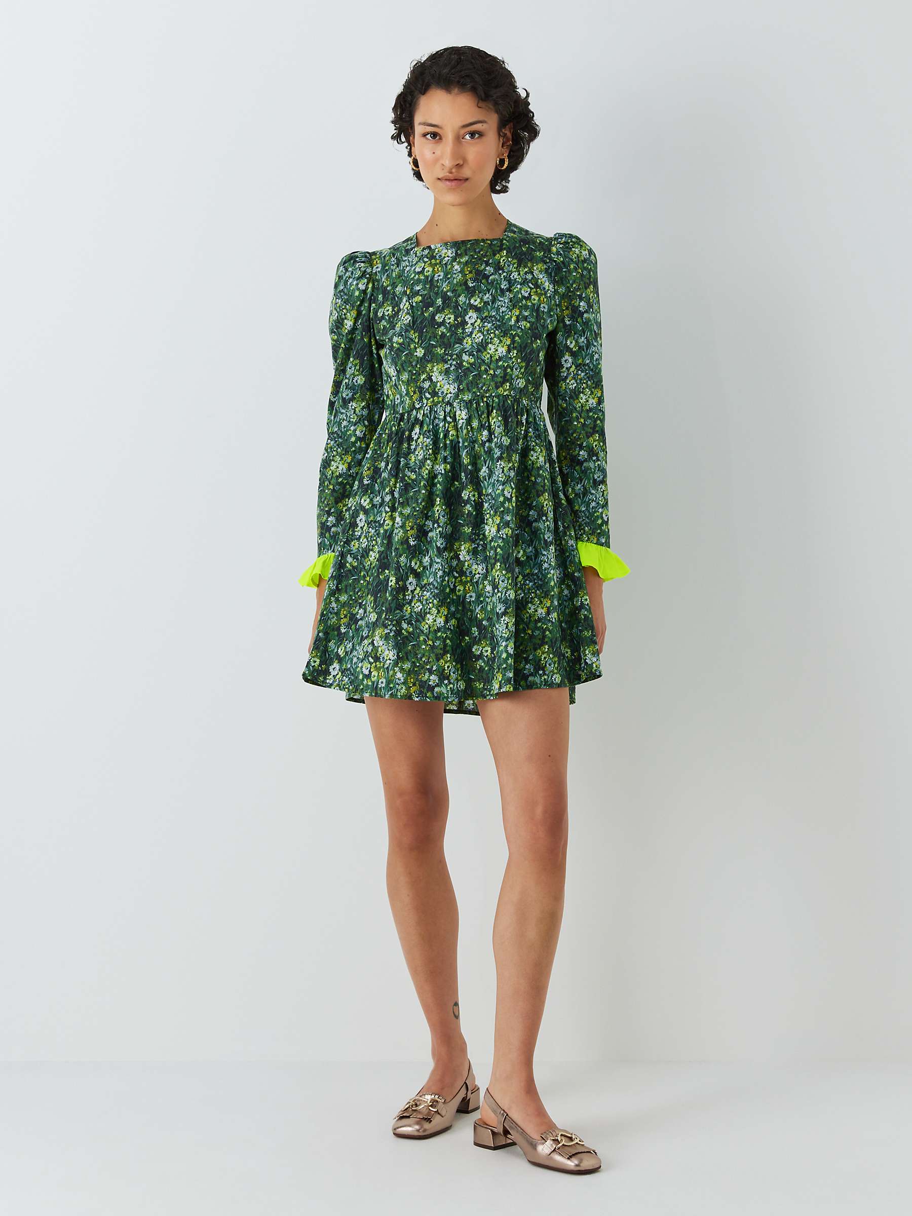 Buy Batsheva x Laura Ashley Mini Prairie Sherwood Forest Print Dress, Green Online at johnlewis.com
