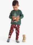 Polarn O. Pyret Kids' Organic Cotton Animal Christmas Festive Sweatshirt, Green