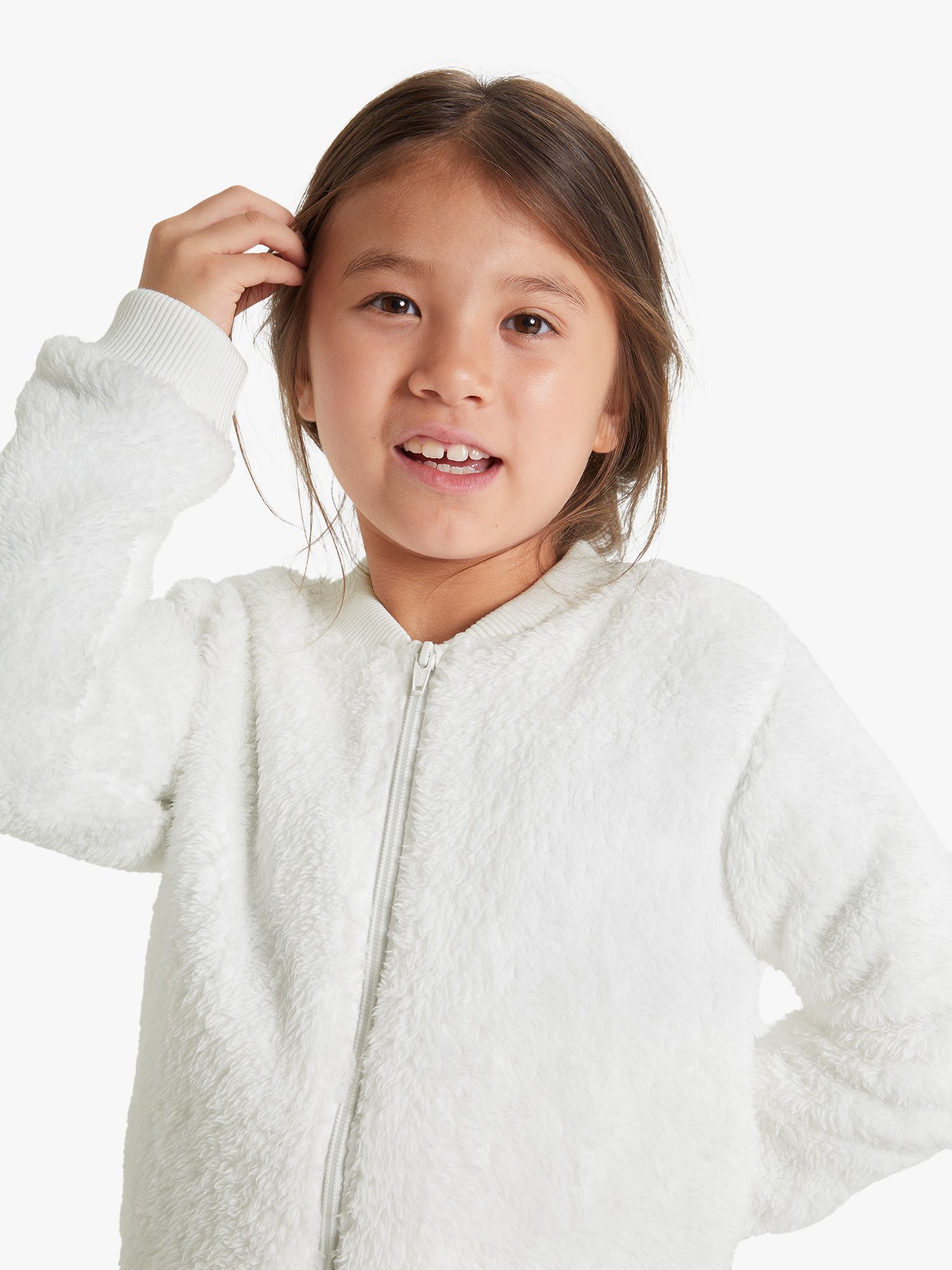 Polarn O. Pyret Kids' Teddy Fleece Jacket, White at John Lewis & Partners