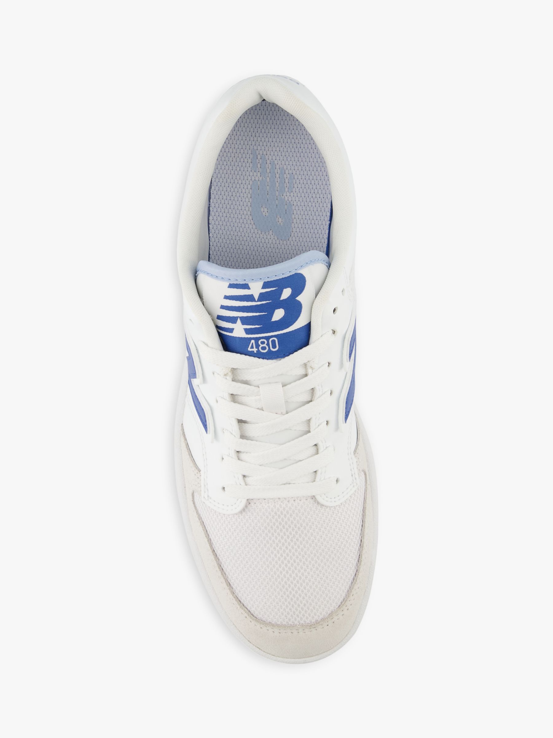 New Balance 480 Leather Trainers, White/Blue at John Lewis & Partners