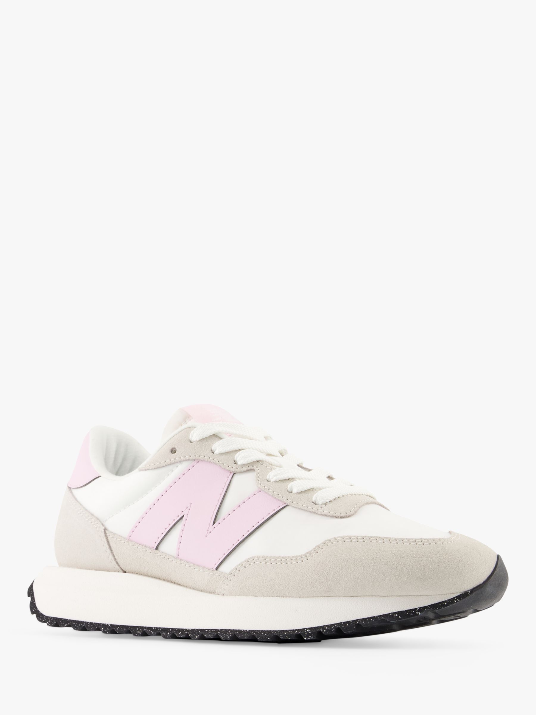 New Balance 237 Suede Mesh Trainers, White/Pink, 6