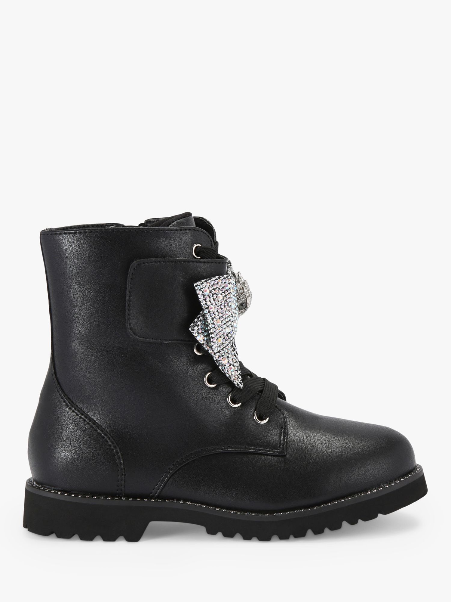 Kurt Geiger London Kids' Kensington Leather Strap Bow Ankle Boots, Black, 2