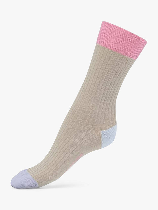 Dear Denier Celine Contrast Rib Knit Socks, Pink/Multi