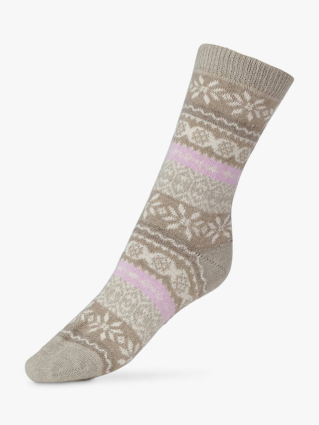 Dear Denier Ellen Recycled Wool Cashmere Blend Fairisle Socks, Beige/Multi