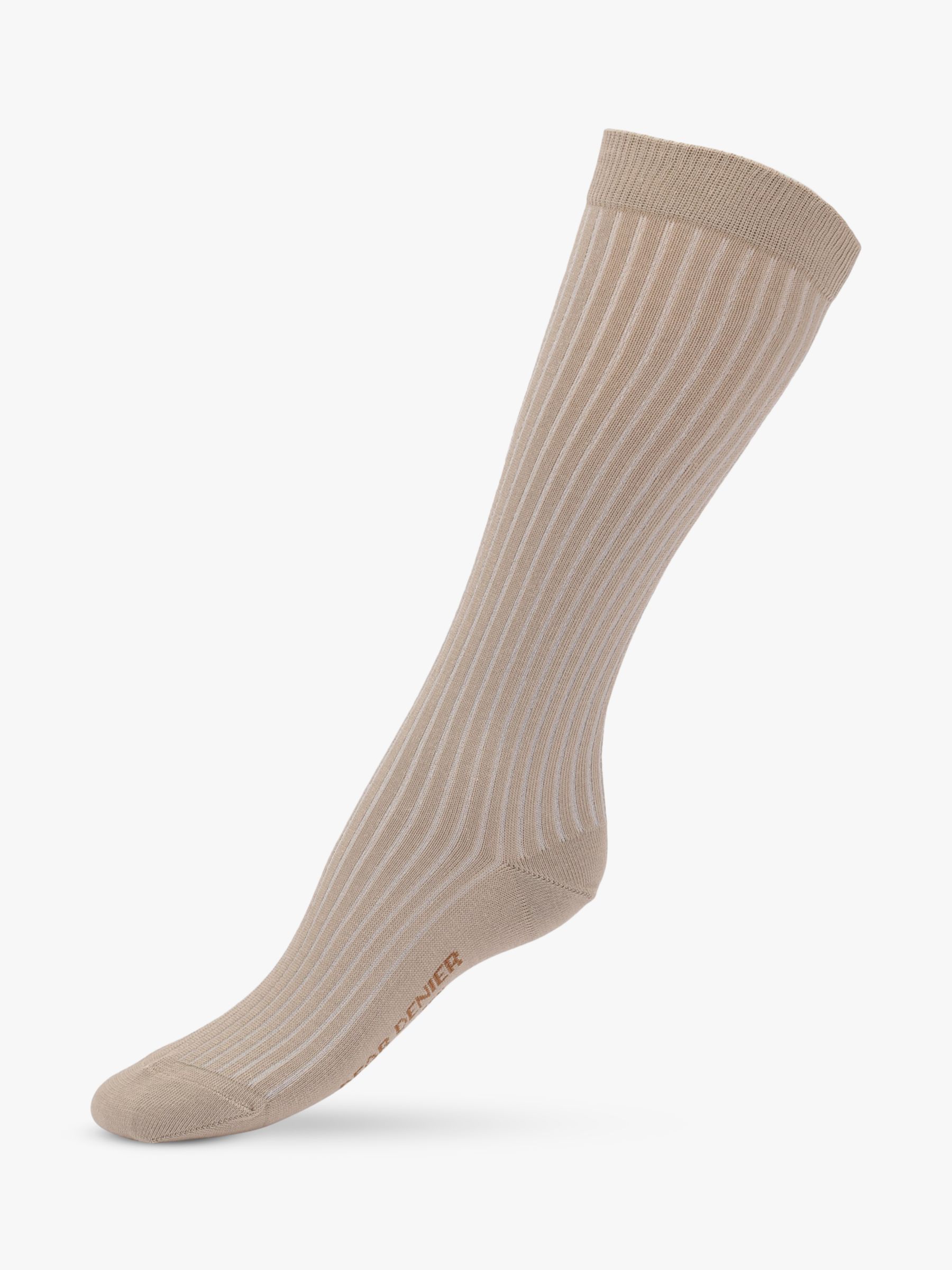 Dear Denier Matilde Knee High Ribbed Socks, Taupe, 3-5.5