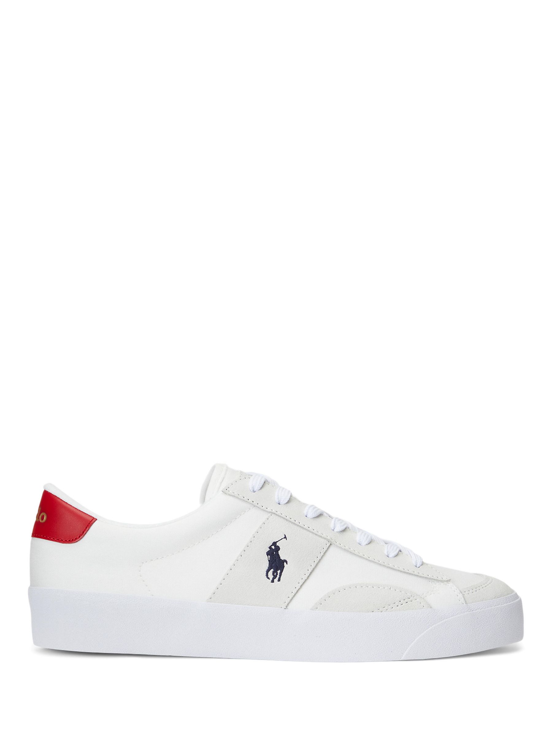 Ralph Lauren Sayer Classic Court Trainers, White/Red at John Lewis ...