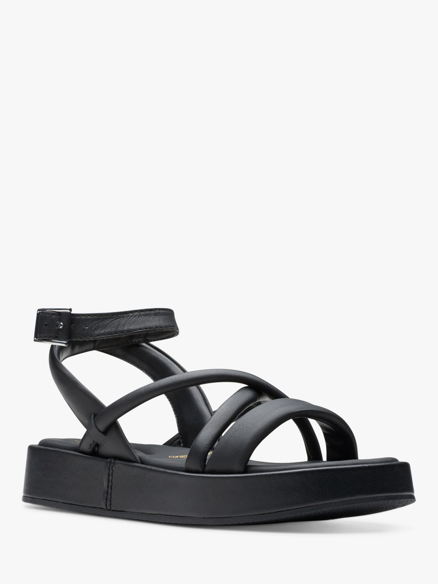 Clarks Alda Cross Leather Flatform Sandals, Black Leather at John Lewis ...