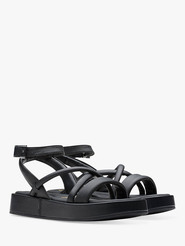 Clarks Alda Cross Leather Flatform Sandals, Black Leather