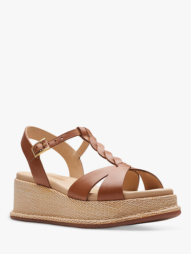 Clarks Kimmei Twist Leather Wedge Sandals, Tan Leather