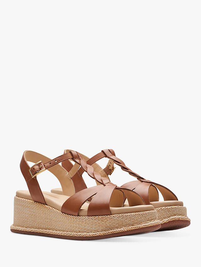 Clarks Kimmei Twist Leather Wedge Sandals, Tan Leather