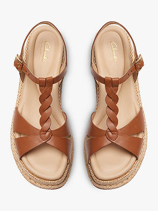Clarks Kimmei Twist Leather Wedge Sandals, Tan Leather
