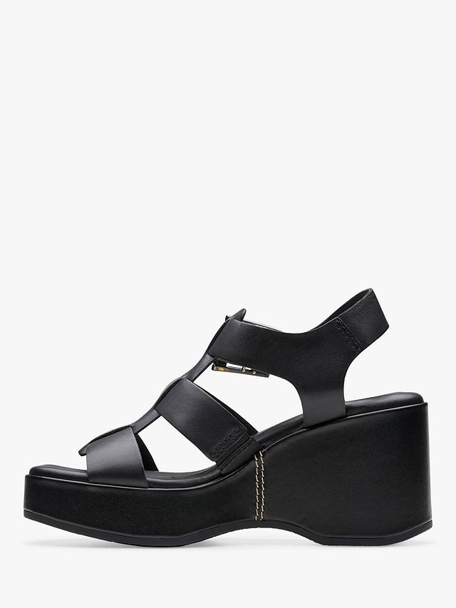 Clarks Manon Cove Leather Wedge Sandals, Black Leather