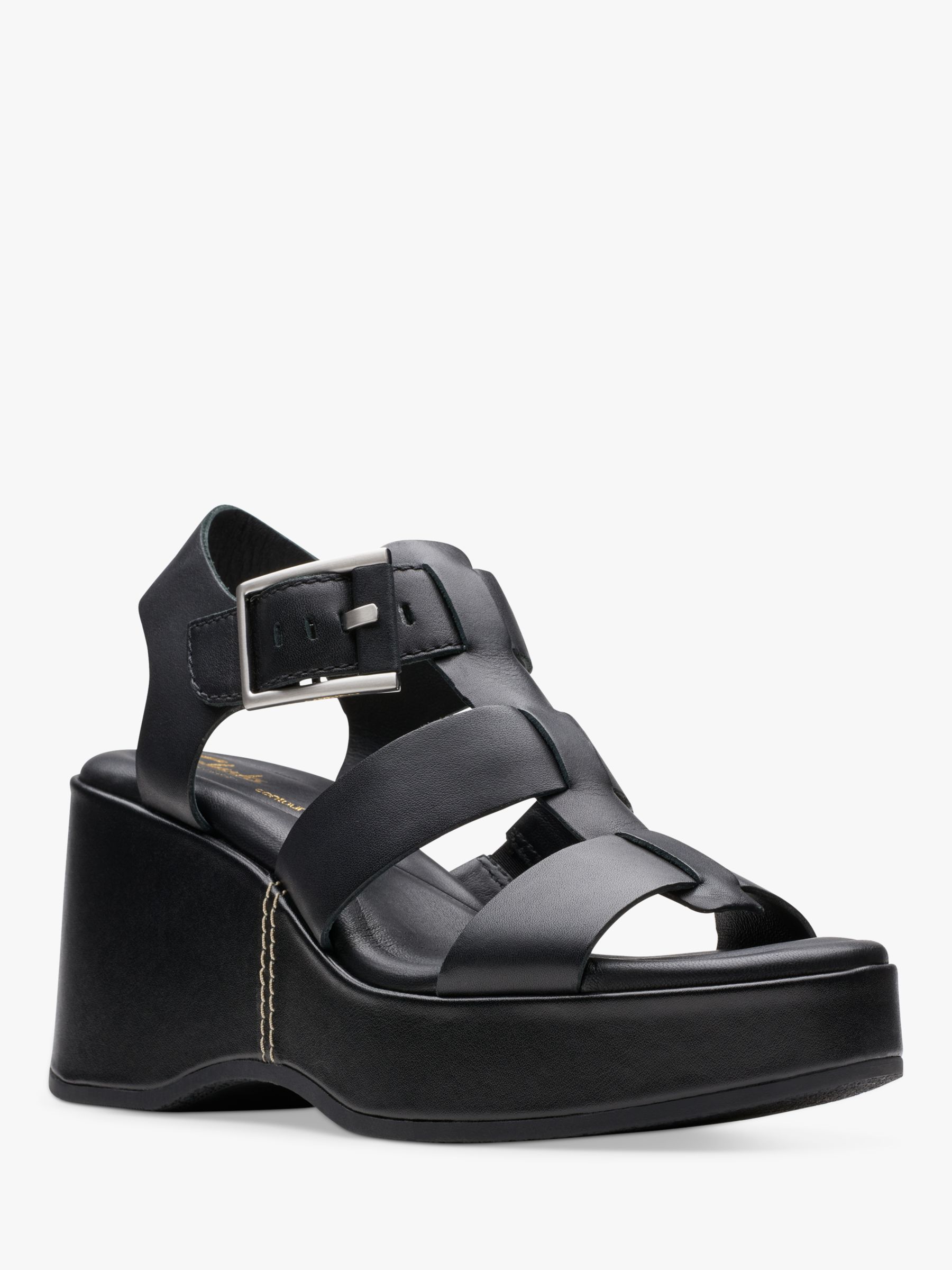 Clarks black leather wedge clearance sandals