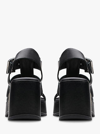 Clarks Manon Cove Leather Wedge Sandals, Black Leather