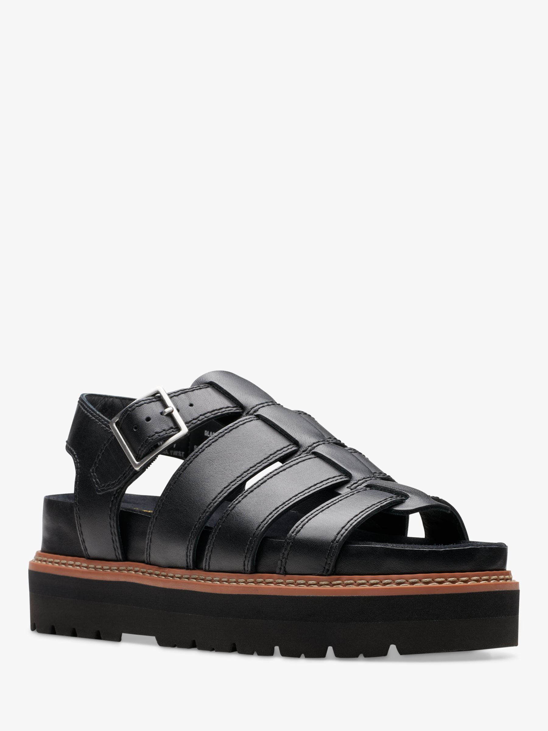 Clarks Orianna Twist Leather Caged Sandals, Black at John Lewis & Partners